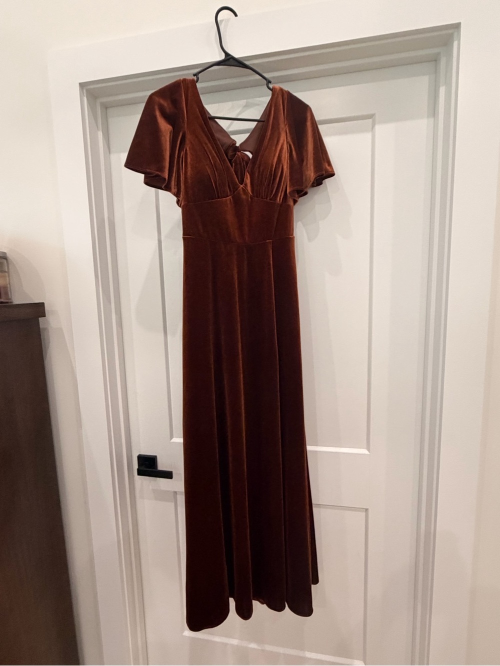 Azazie Velvet Maxi Dress in Rust Brown